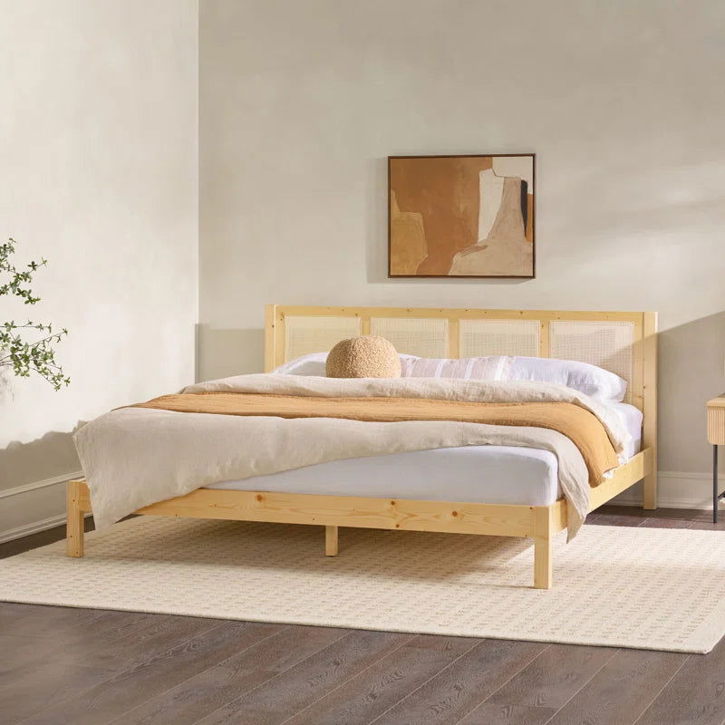 Solid Canadian Pine Wood Natural Cane Platform Bed - Furnishiaa -  -